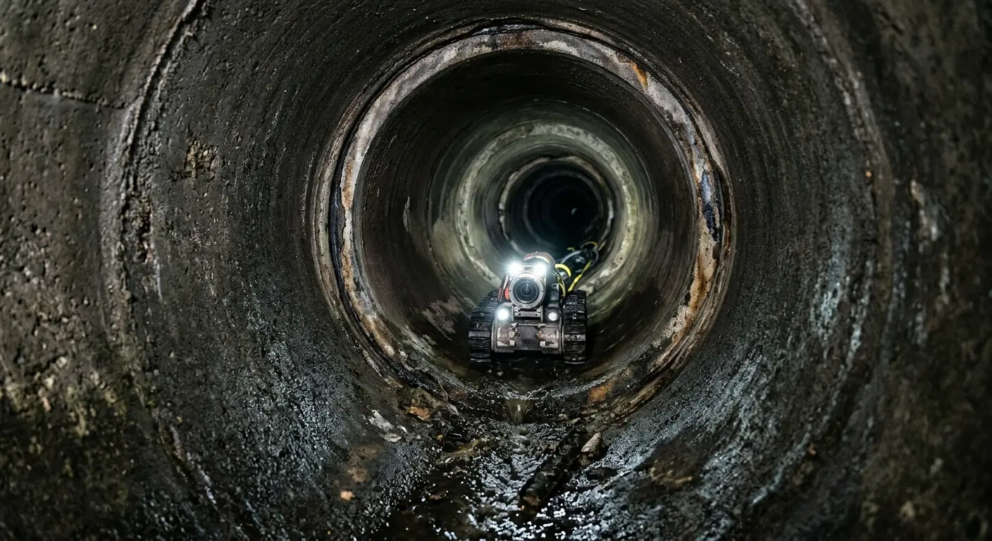 Robotic sewer camera inspecting pipe interior for Sewer Line Repair in League City